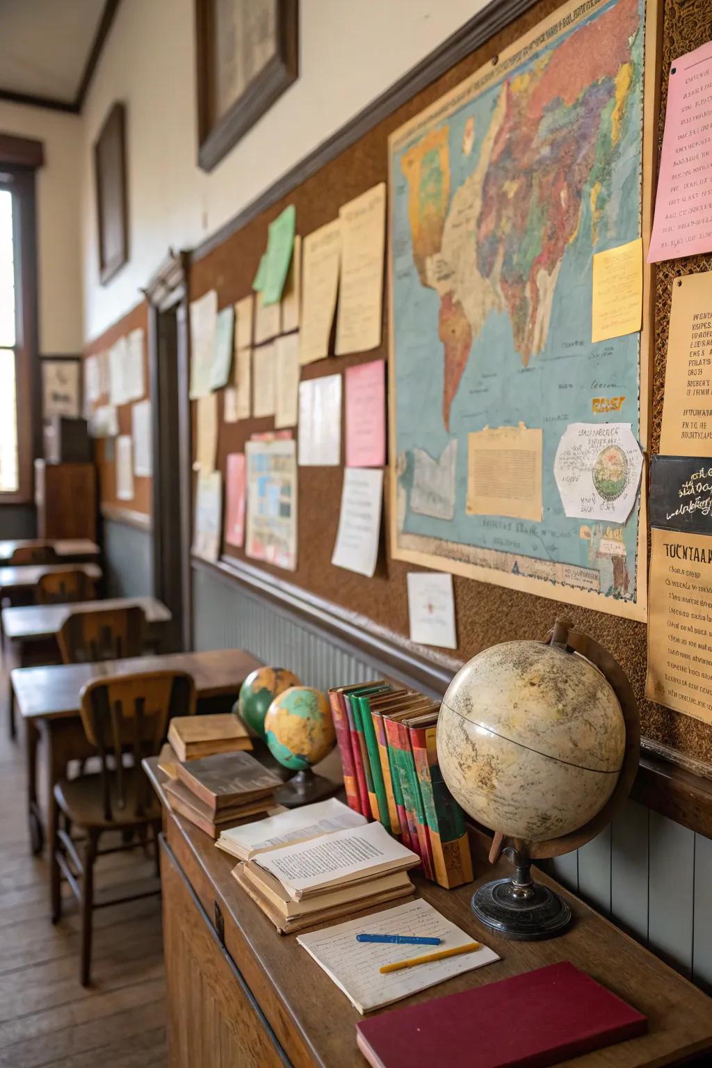 A vintage-themed board celebrating the timeless nature of teaching.