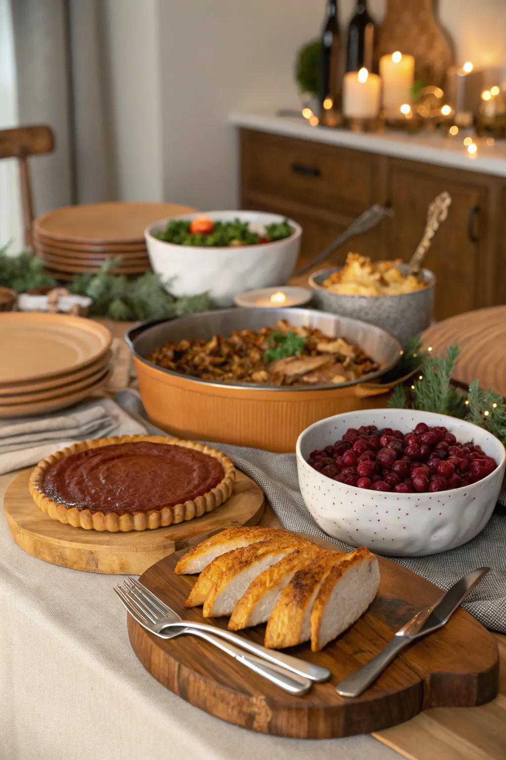 The buffet is made warmer and more interesting by a mix of textures.