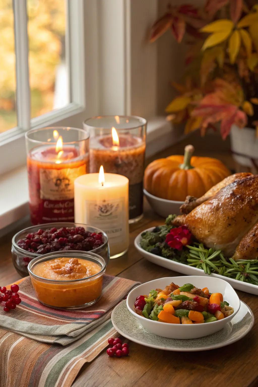 Fall-scented candles enhance the celebratory atmosphere.