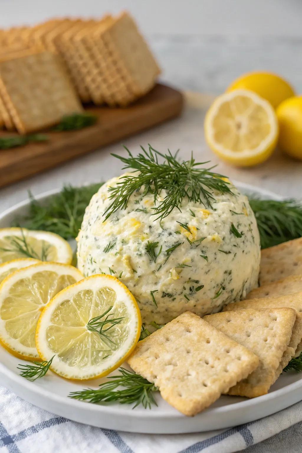 Zesty citrus and herb cheese ball delivering a refreshing taste.