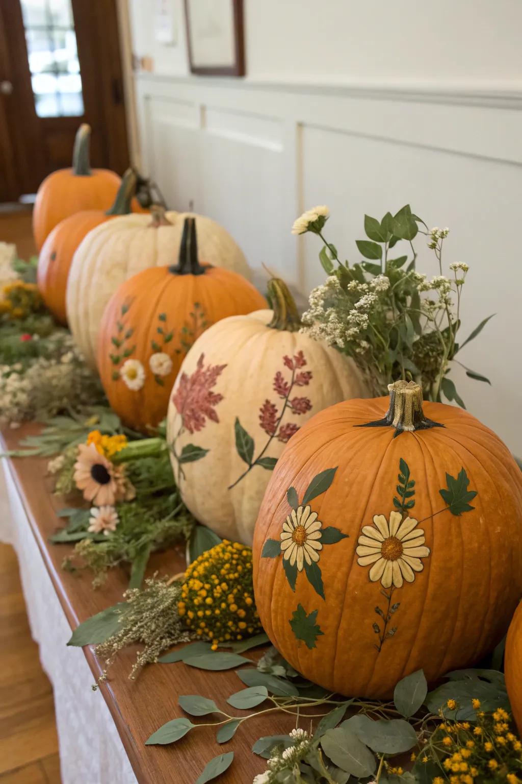 Pressed blossom gourds offer a unique decorative twist.
