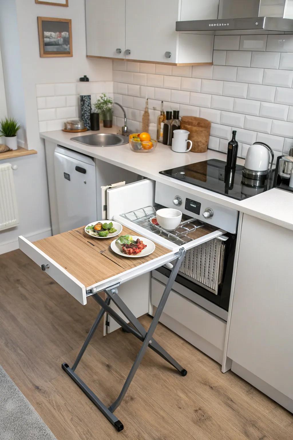 Adaptable tables furnish dining answers in space-constrained cooking spaces.