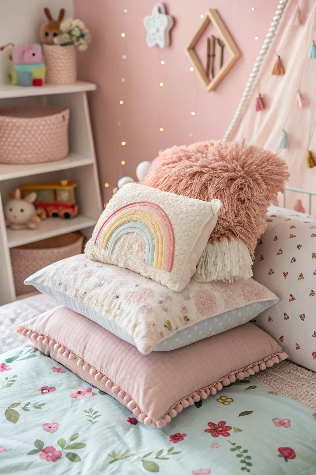 Layered decorative pillows add texture and comfort.