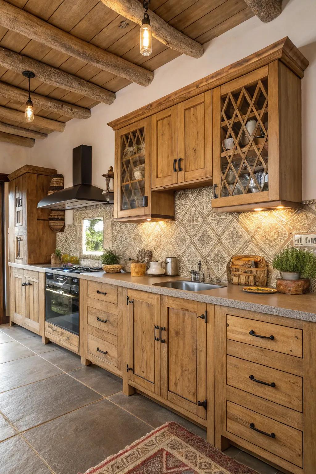 Local elements in cabinetry mirror authenticity and unite the kitchen with its milieu.