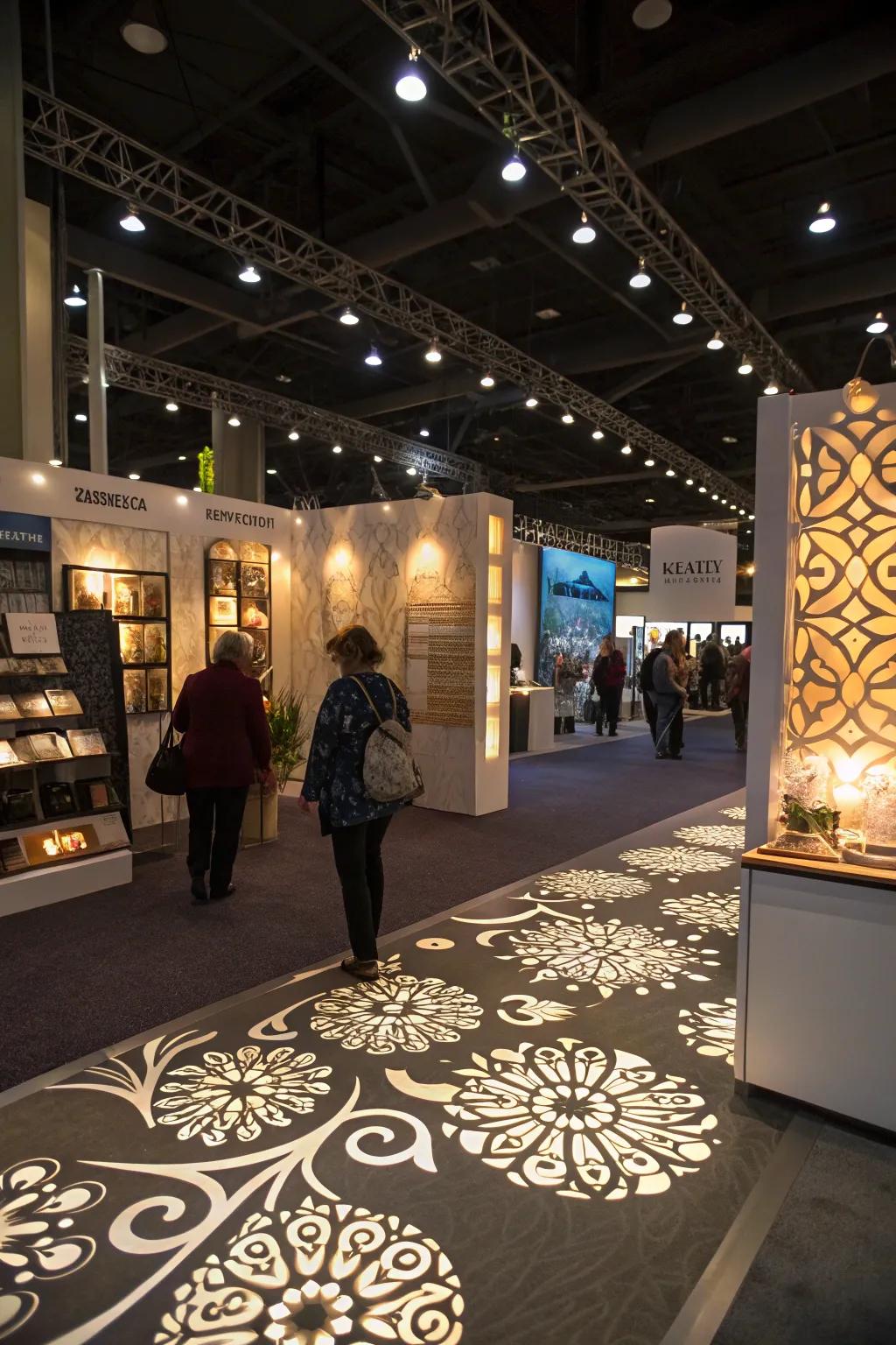 Gobo lighting personalizes the space with custom patterns and logos.