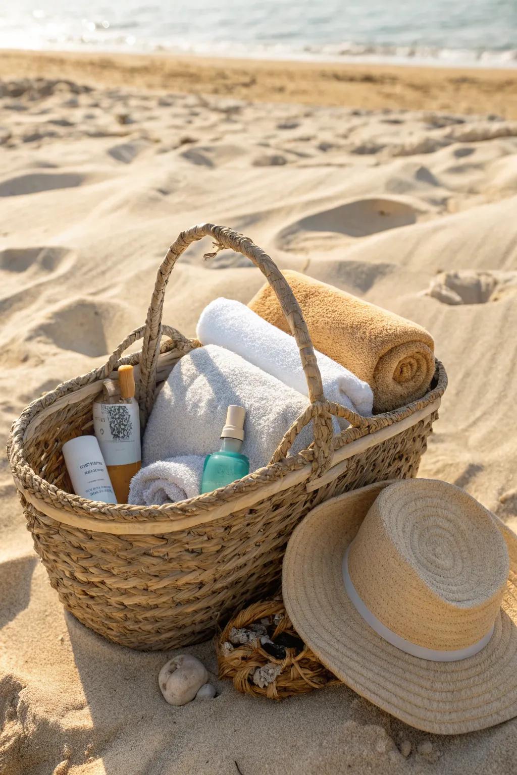 A beach day basket for sun and fun.