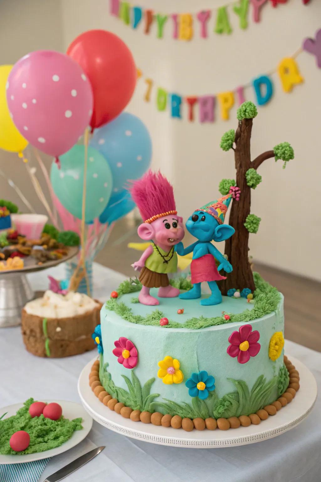 A 3D Trolls cake that’s a visual masterpiece.