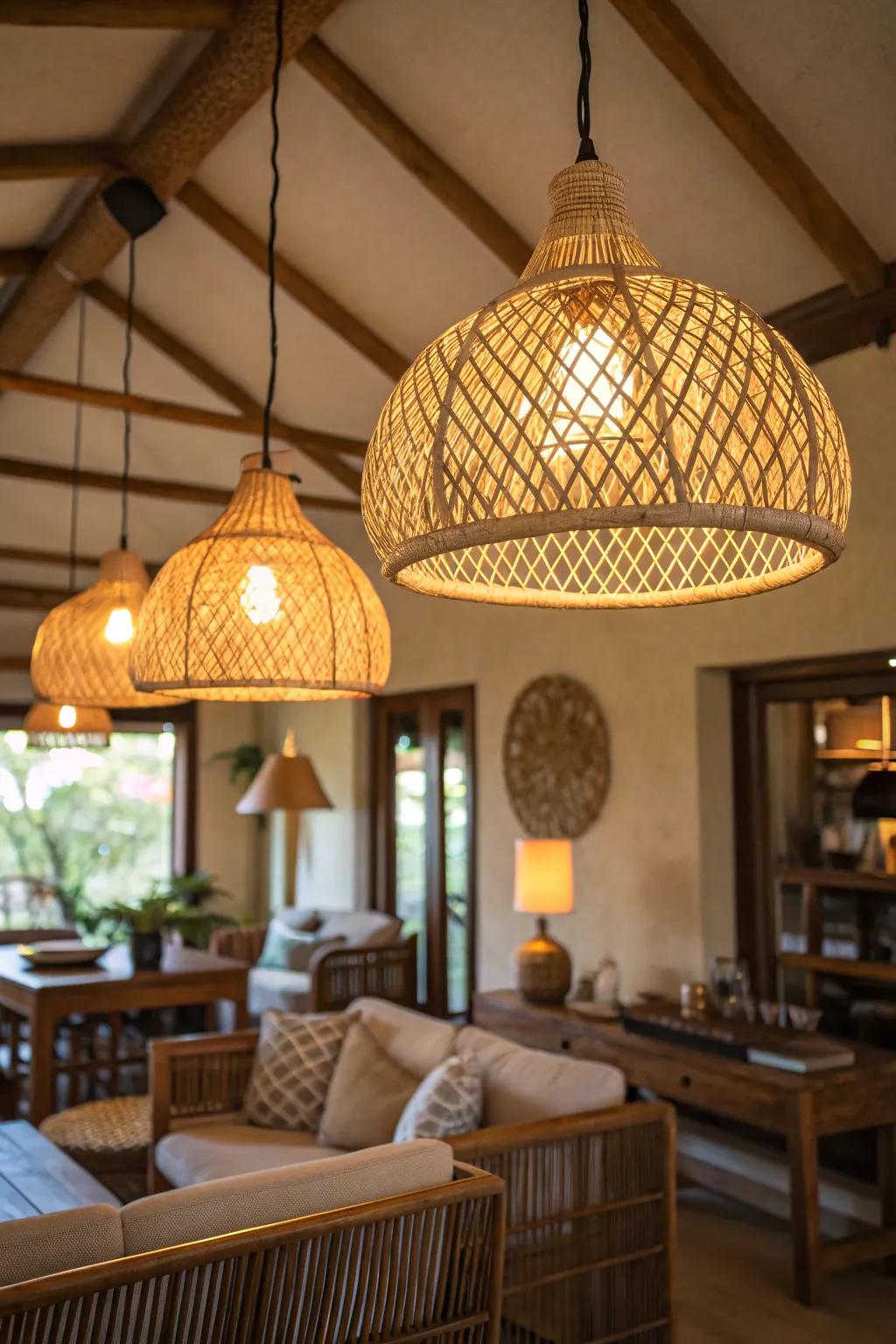 Tropical-styled lighting adds warmth to the atmosphere.