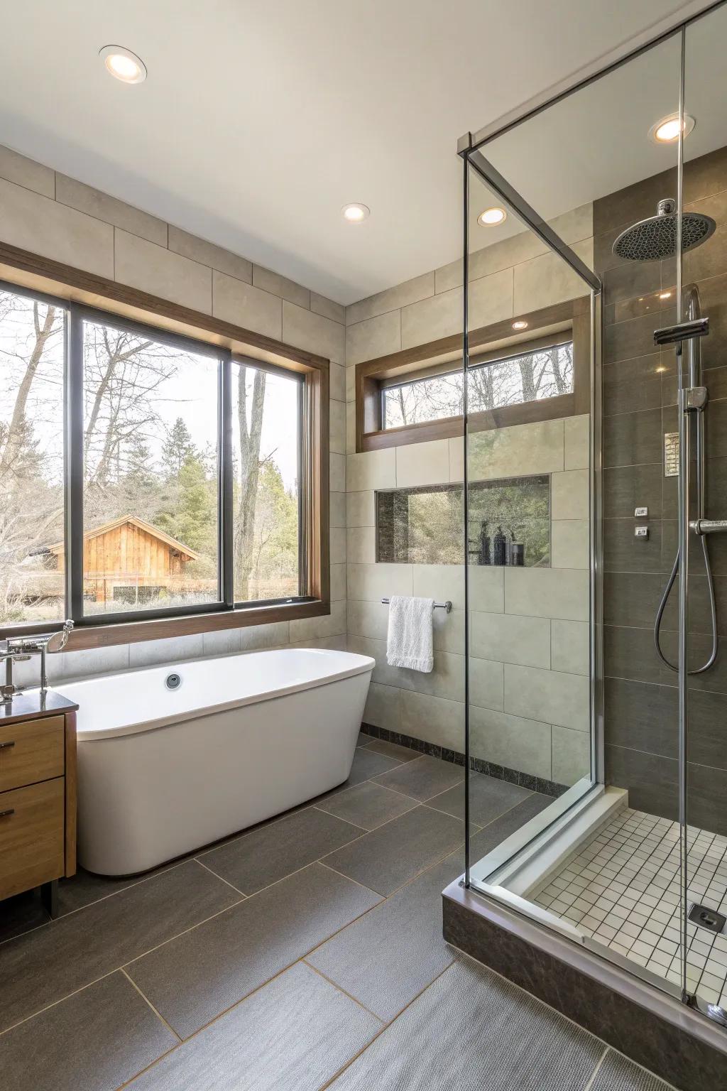 An open-concept washroom delivers seamless integration in the bathroom.