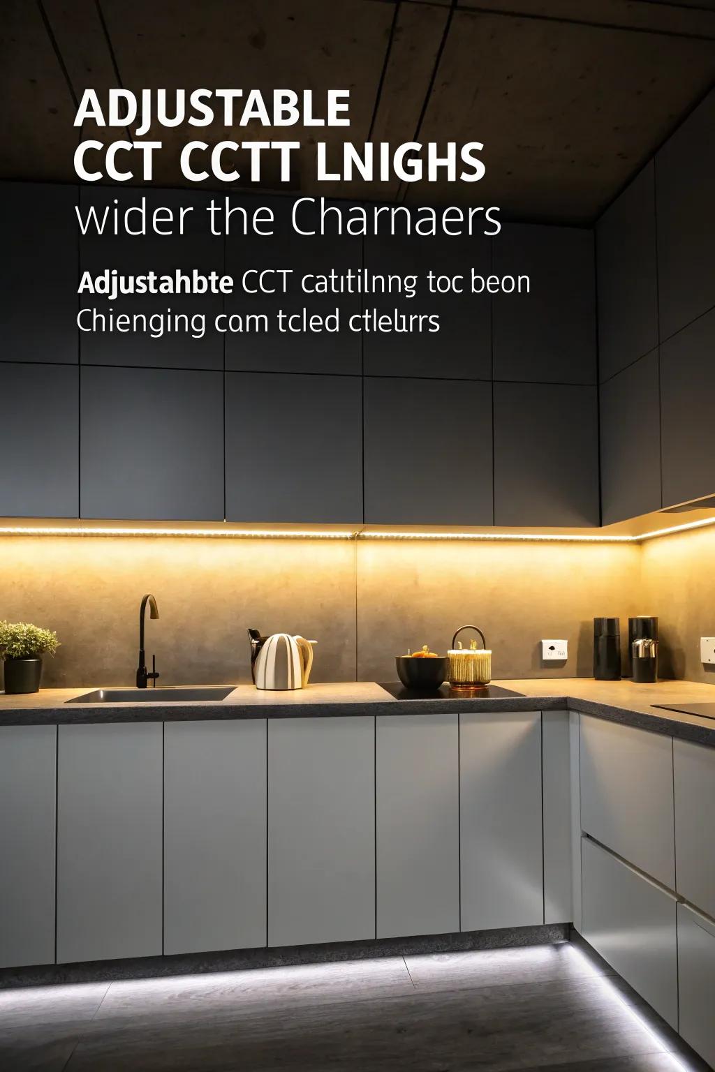 Adjustable CCT lighting presents versatility for evolving kitchen lighting requirements.