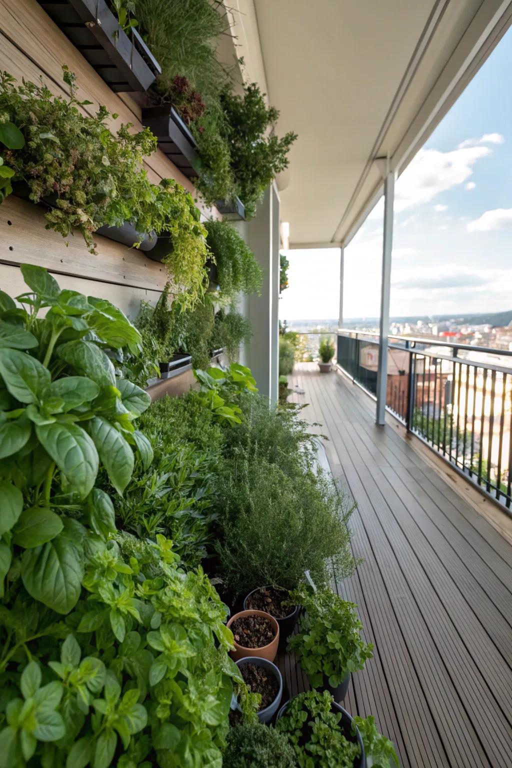 A flourishing upright herb garden beneath the deck, ideal for providing fresh culinary ingredients.