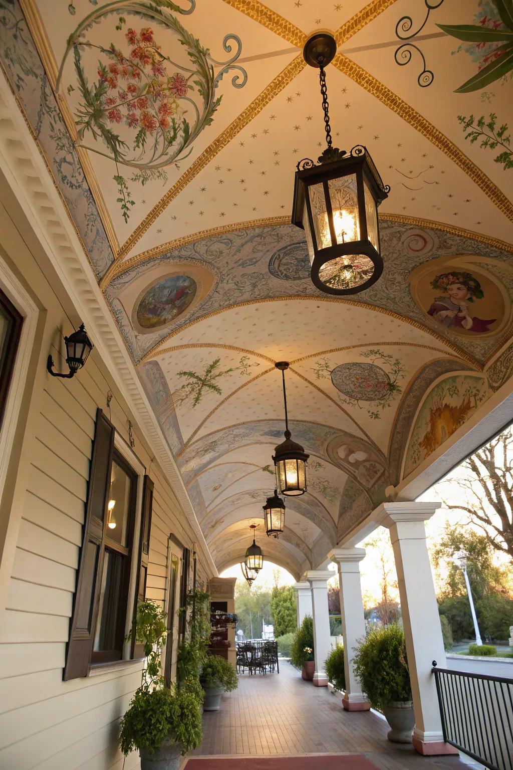 Revamp your porch through a ceiling artwork.