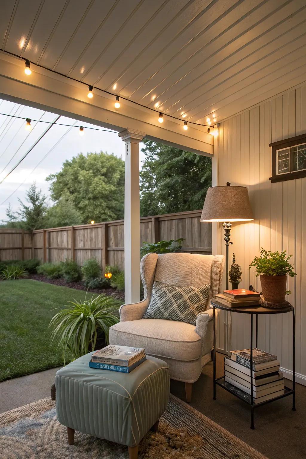 Accent lighting on vinyl canopies highlights porch features perfectly.