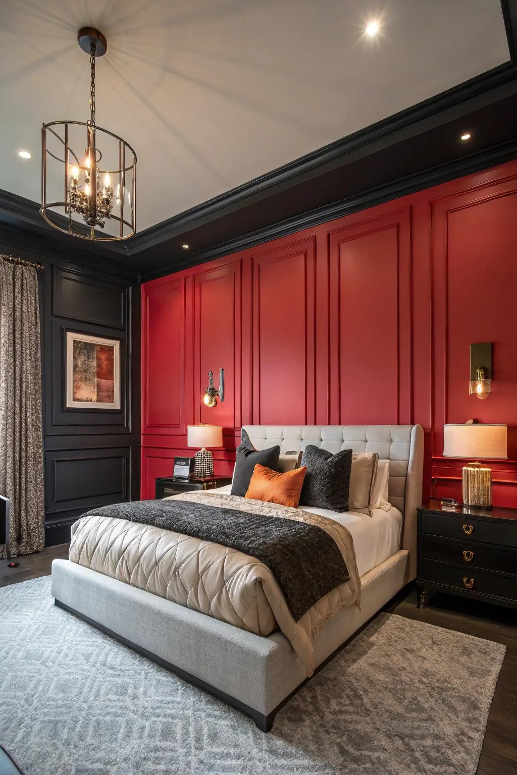 Striking tints in paneling craft a captivating and cozy getaway.