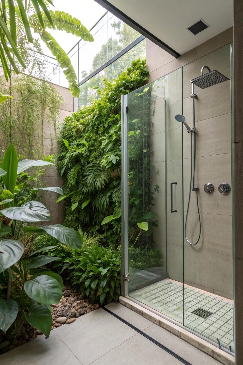 Plants add a refreshing, natural aspect to the bathroom.