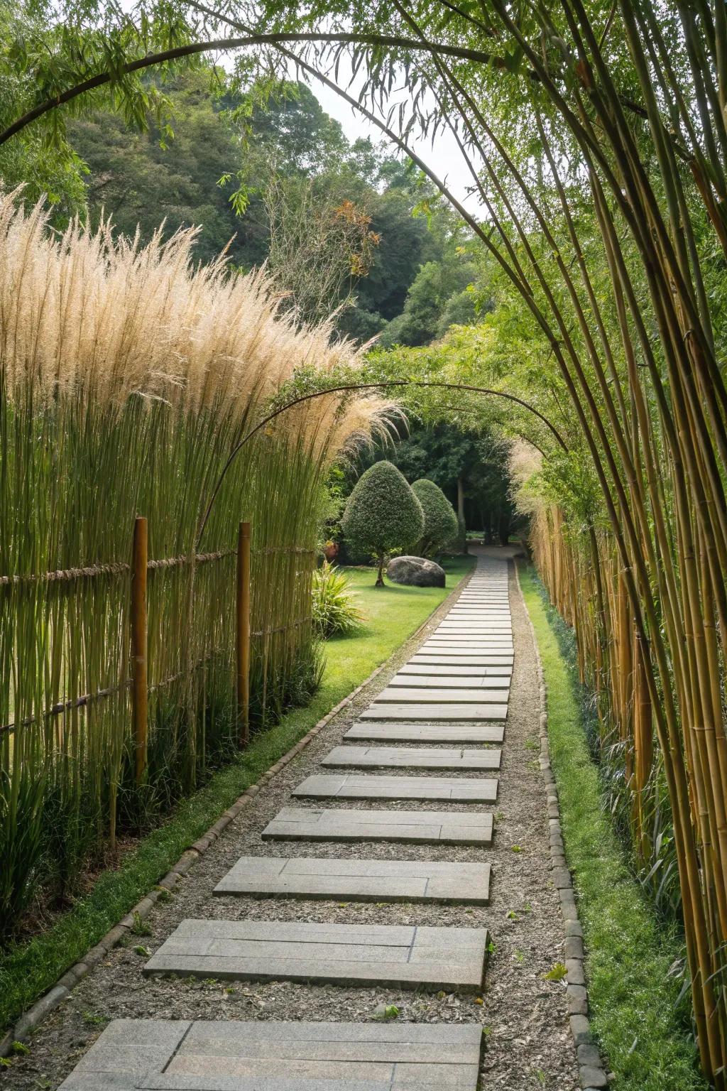Cane paths bordered by vegetation offer exotic flair.