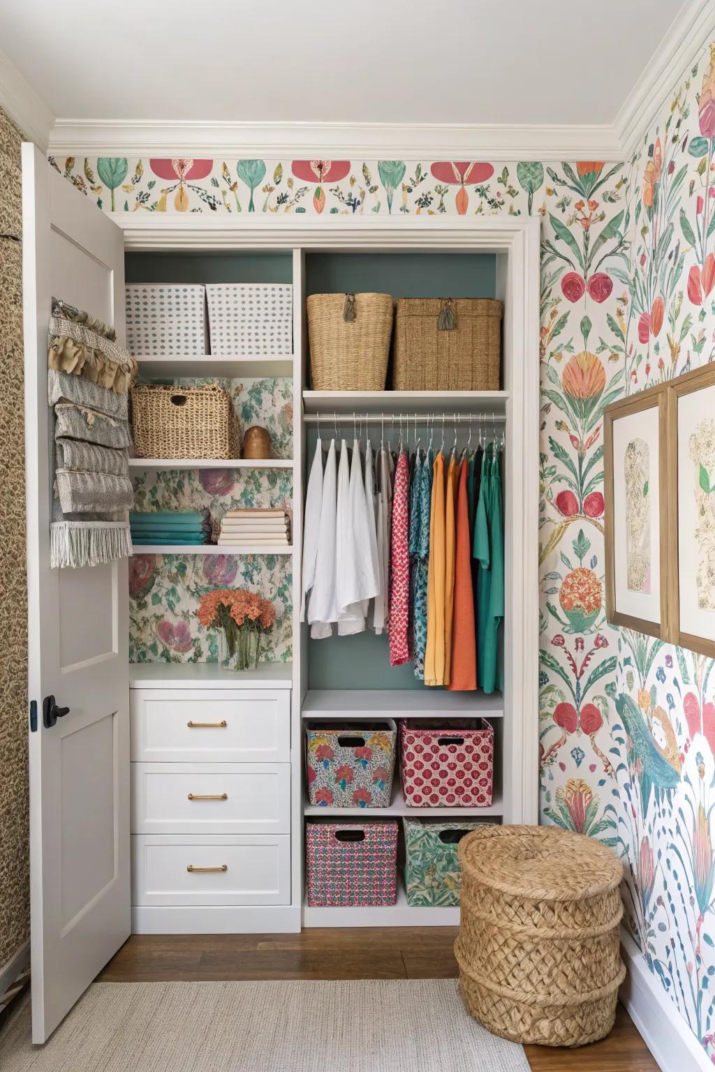 Artistic elements in wall closets add personality and style.