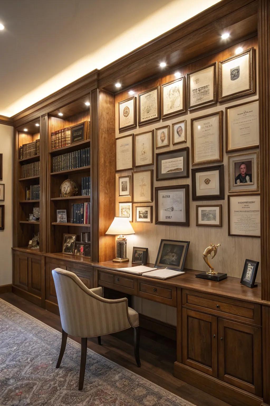 Exhibit illumination enhancing the prominence of achievements.