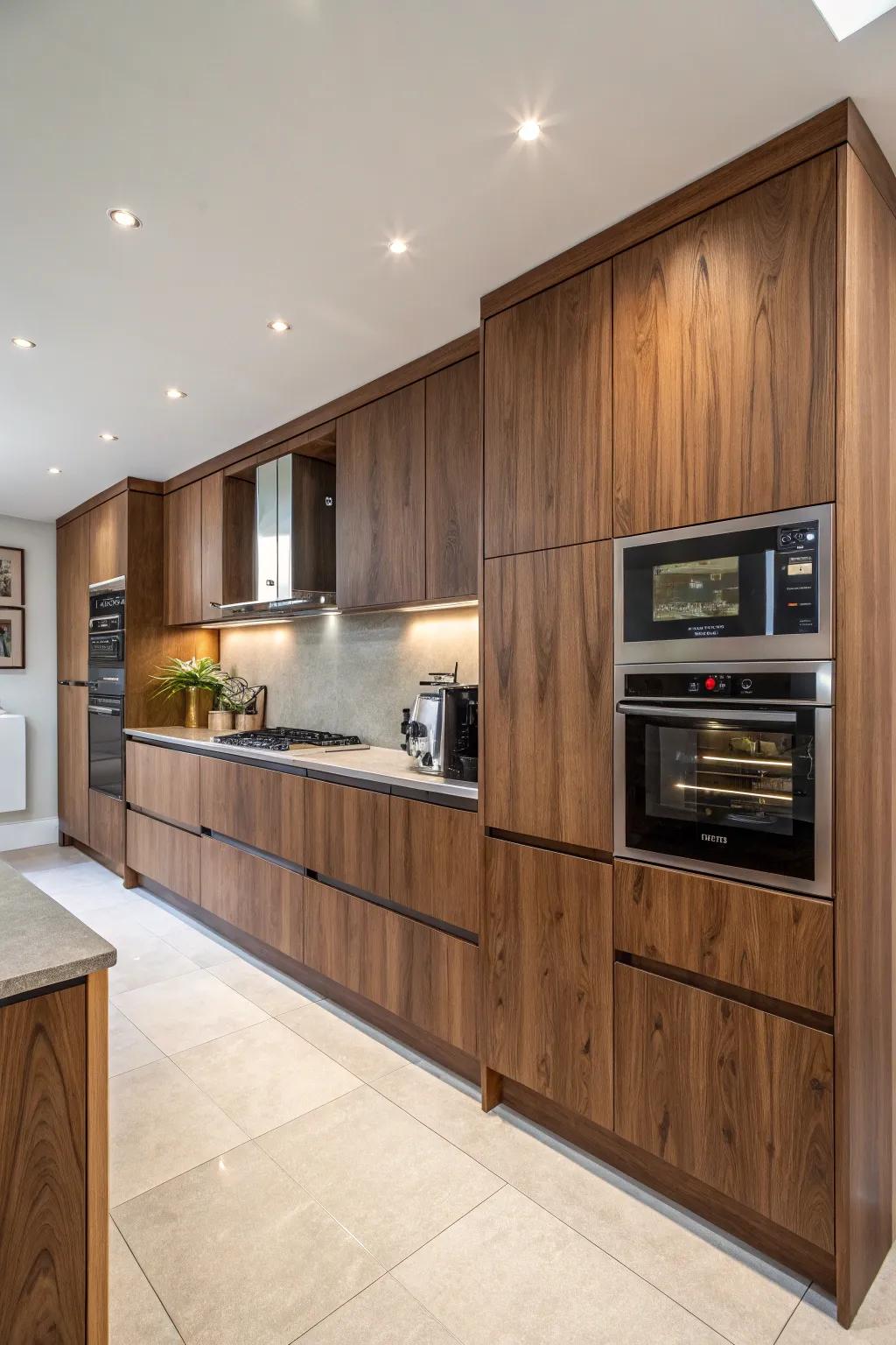 Smart technology integrates seamlessly with walnut cabinetry.