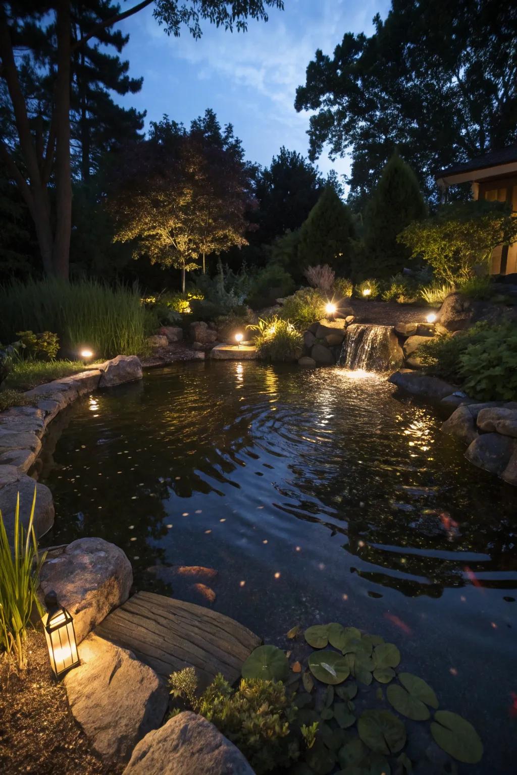 Underwater lights make nights magical.