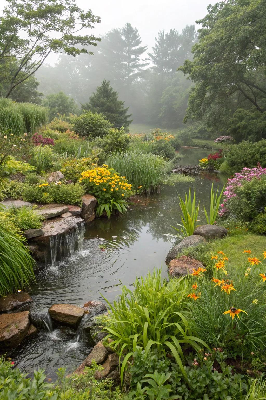 Rain gardens manage runoff while improving beauty.