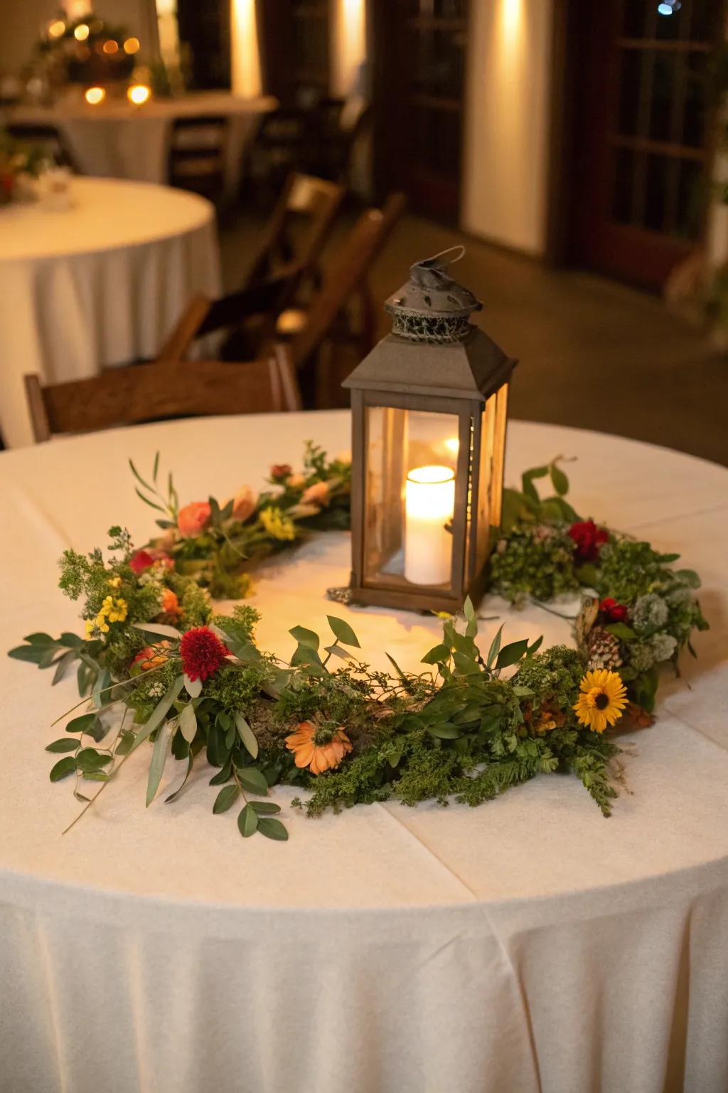 A quirky garland shapes a charming focal point.