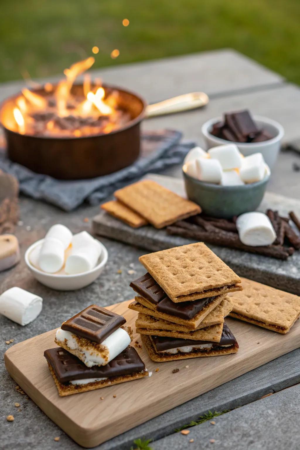 A campfire treat bar that brings campfire nostalgia to your wedding.