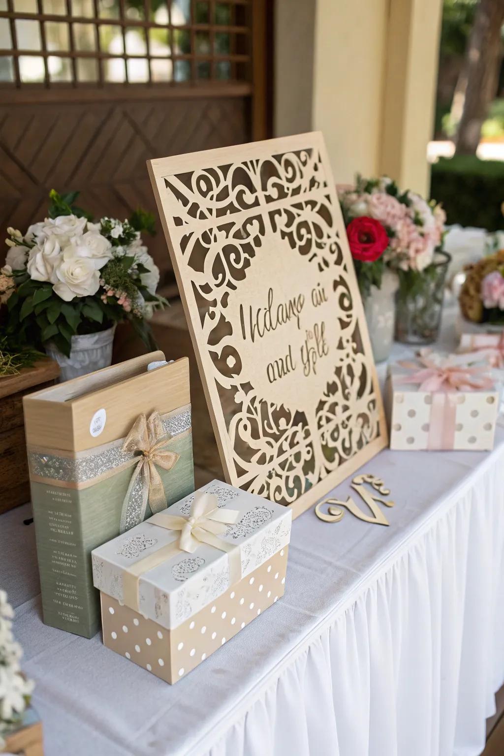 Laser-cut wood signs are both decorative and functional.