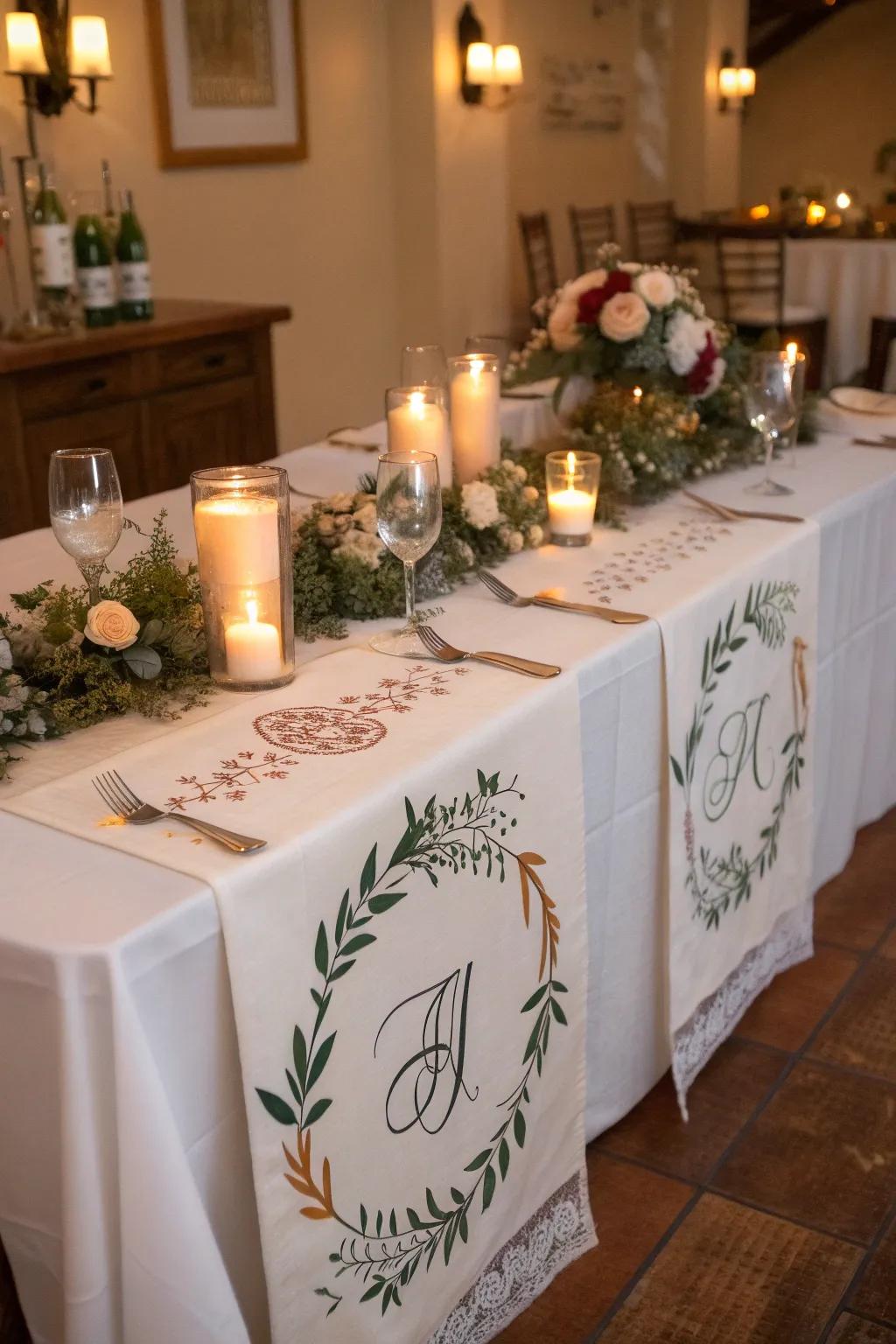 Bespoke table runners adding a memorable touch.