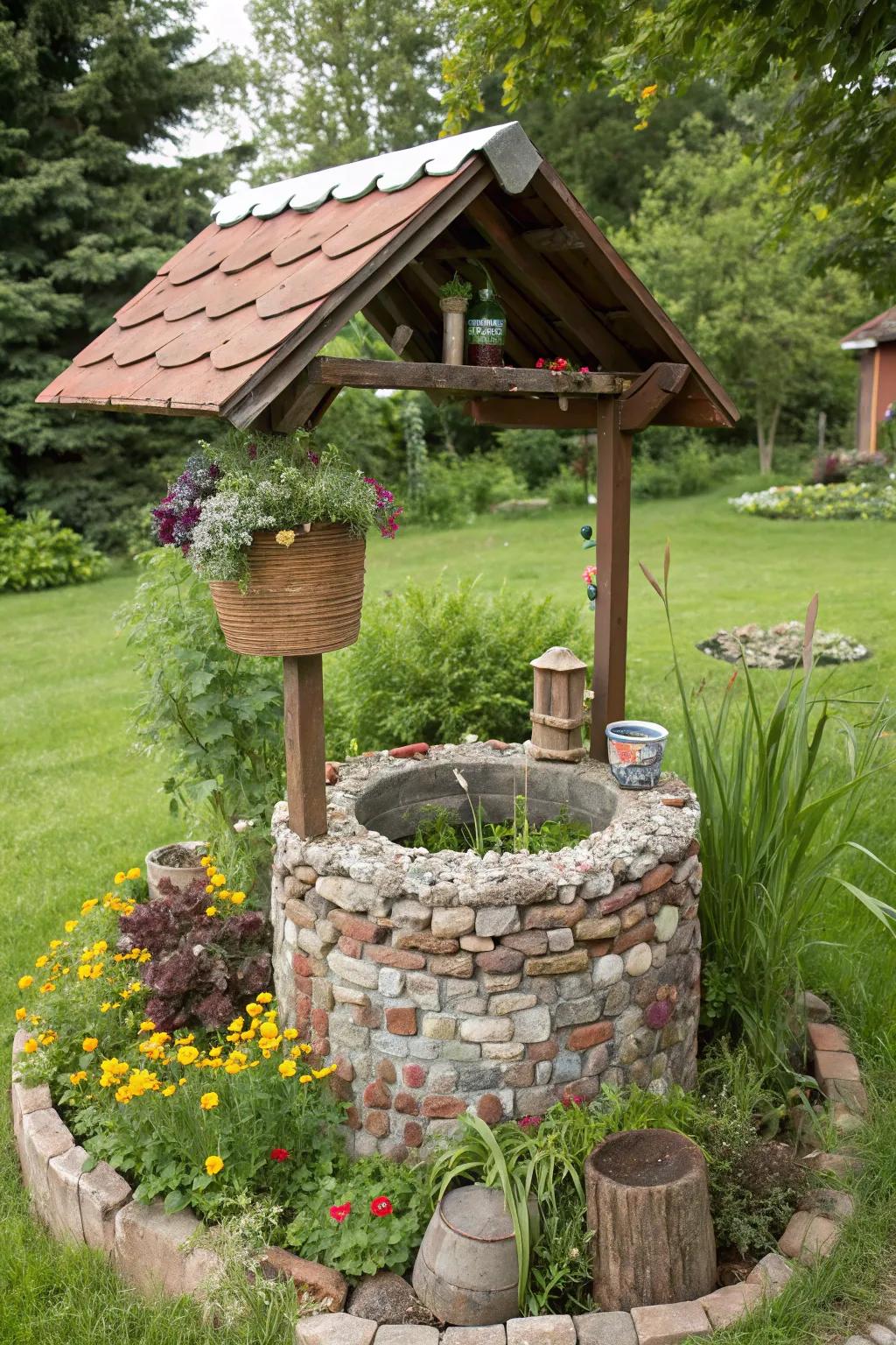 Sustainability radiates through this surface feature constructed from reclaimed materials.