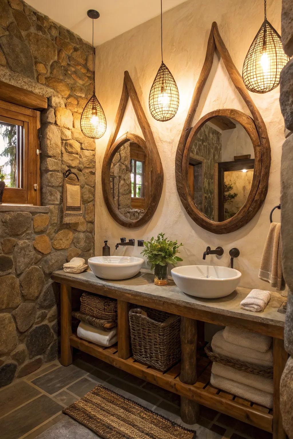 Unique mirrors add appeal and style to this bathroom.