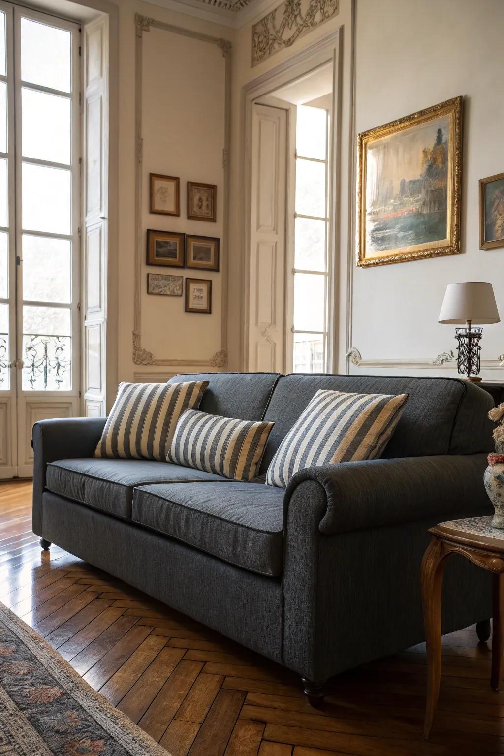 Striped cushions introduce a touch of timeless refinement.
