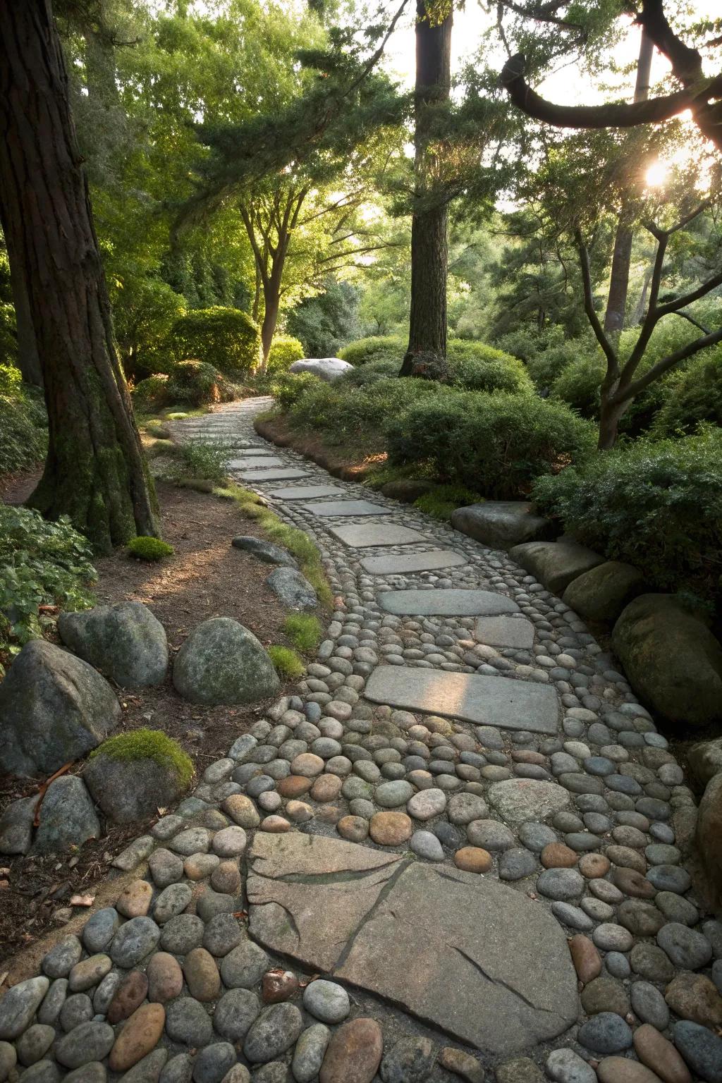 Waterfront stones add tranquility and a Zen feel to flagstone paths.