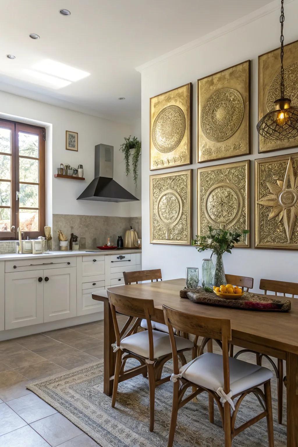 Gilded infused wall art adds dimension and character to your kitchen walls.