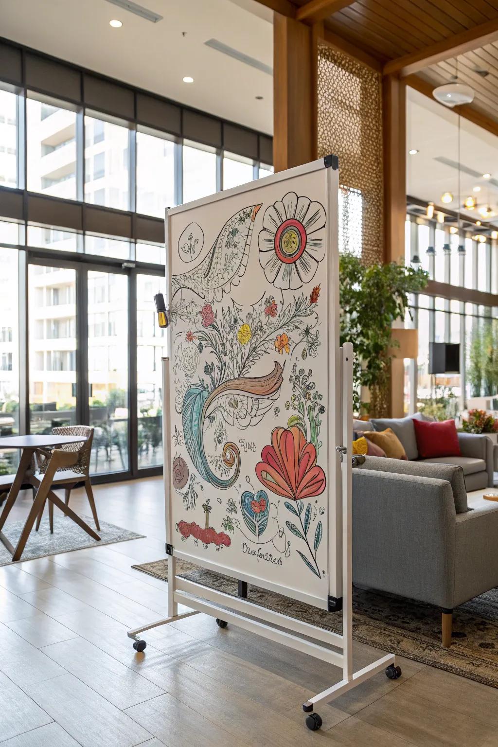 A wall painting on the whiteboard becomes a bold statement piece.