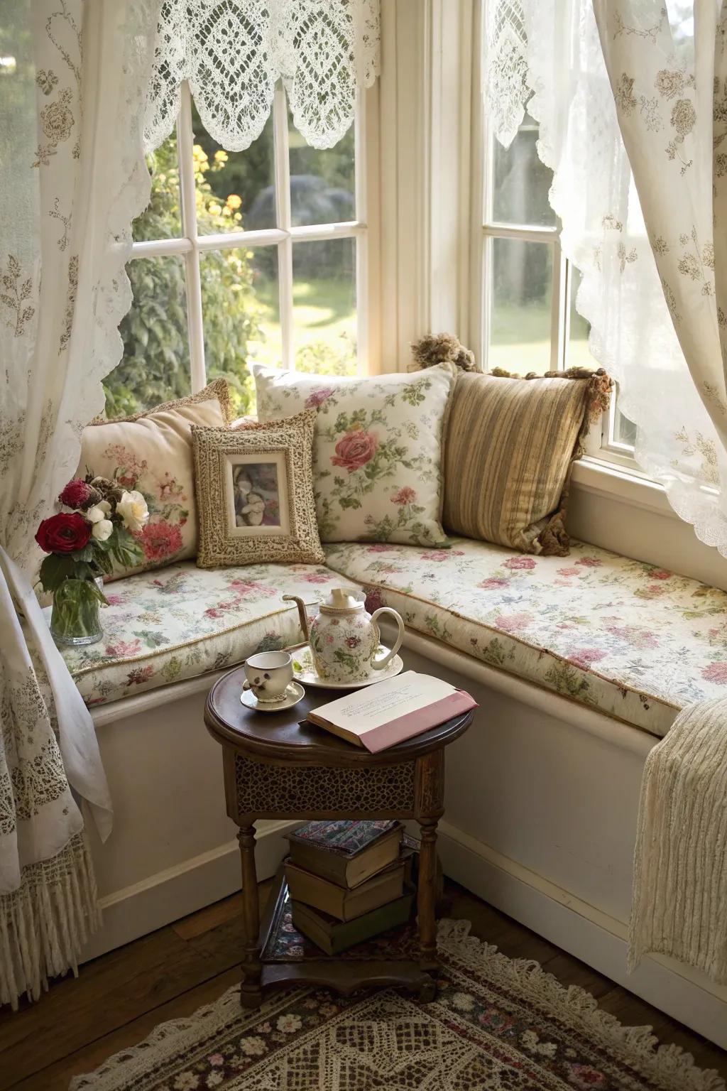 Vintage elements impart timeless allure to your window corner.