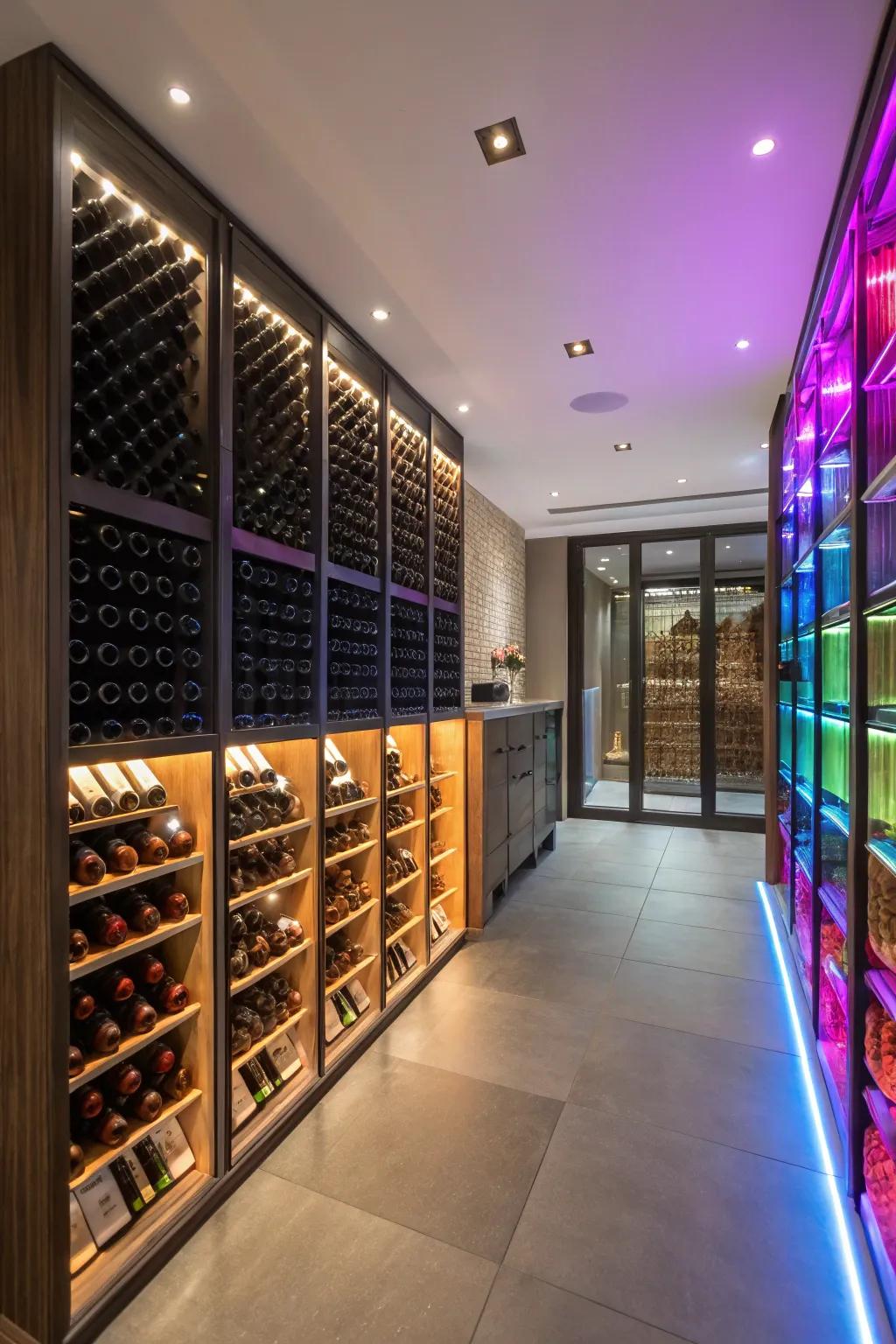 Lively impression added to the wine room through color-changing LEDs.