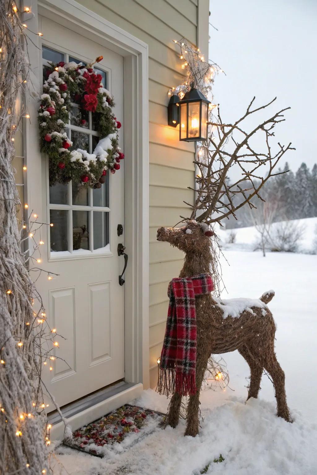 Grapevine reindeer bring festive countryside allure.