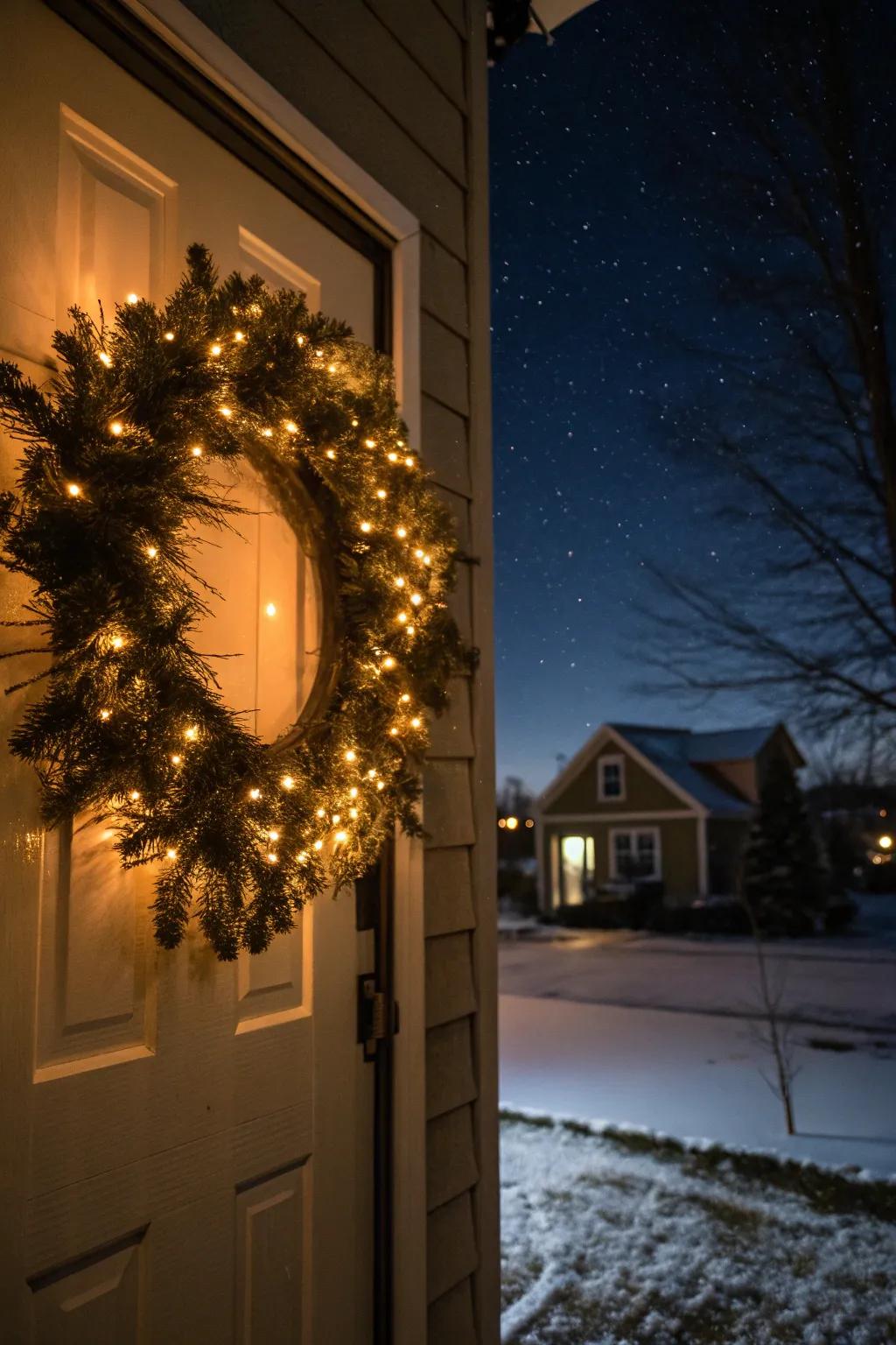 Twinkling luminaries introduce warmth and enchantment to this winter arrangement.
