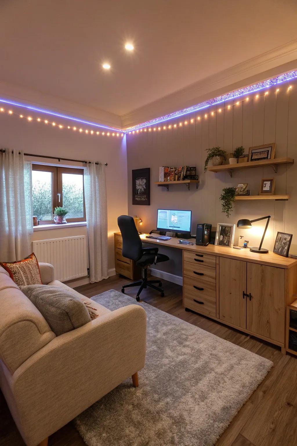 Lighting that sets the tone makes your workspace into a cozy escape.