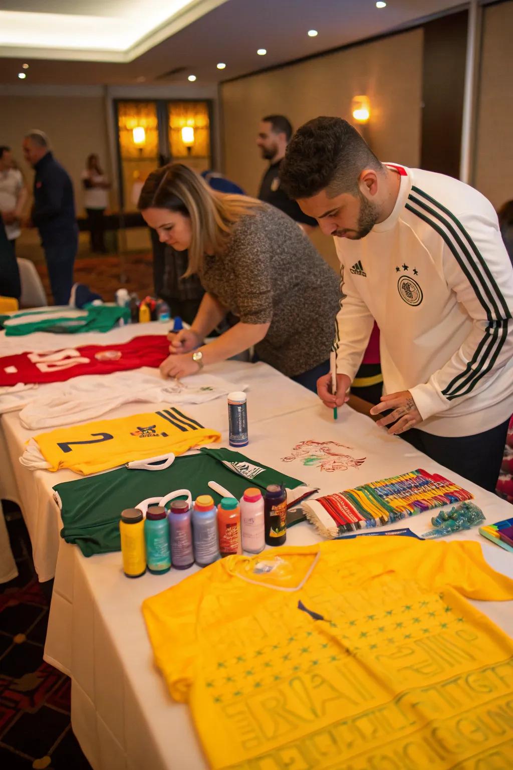 As a memento, visitors are making personalized soccer shirts.