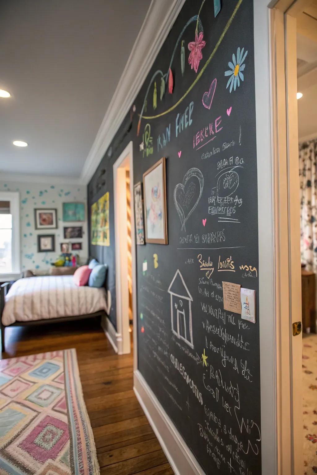 A writable wall offers a creative and interactive space.