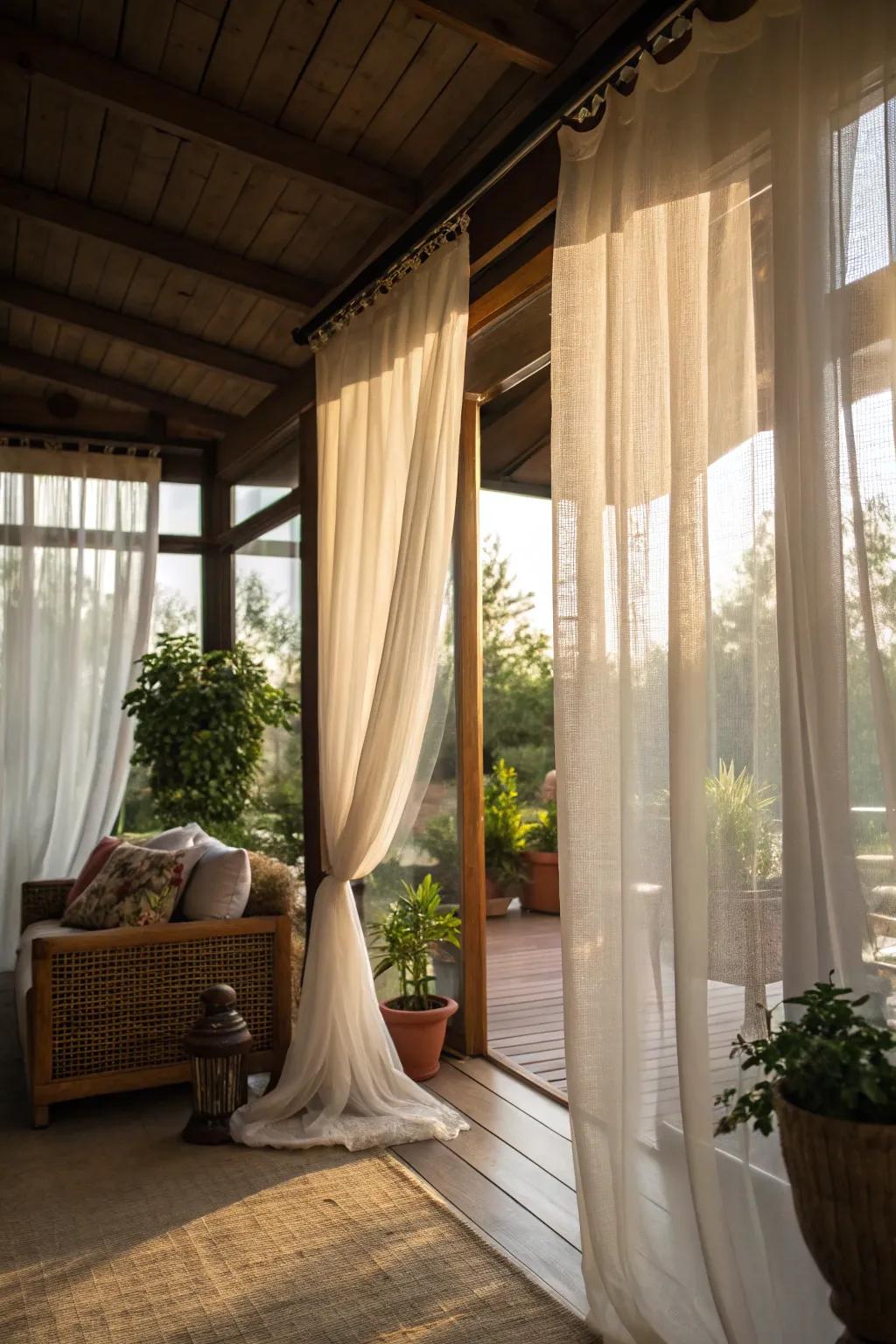 Gauzy curtains append elegance and diffuse light.