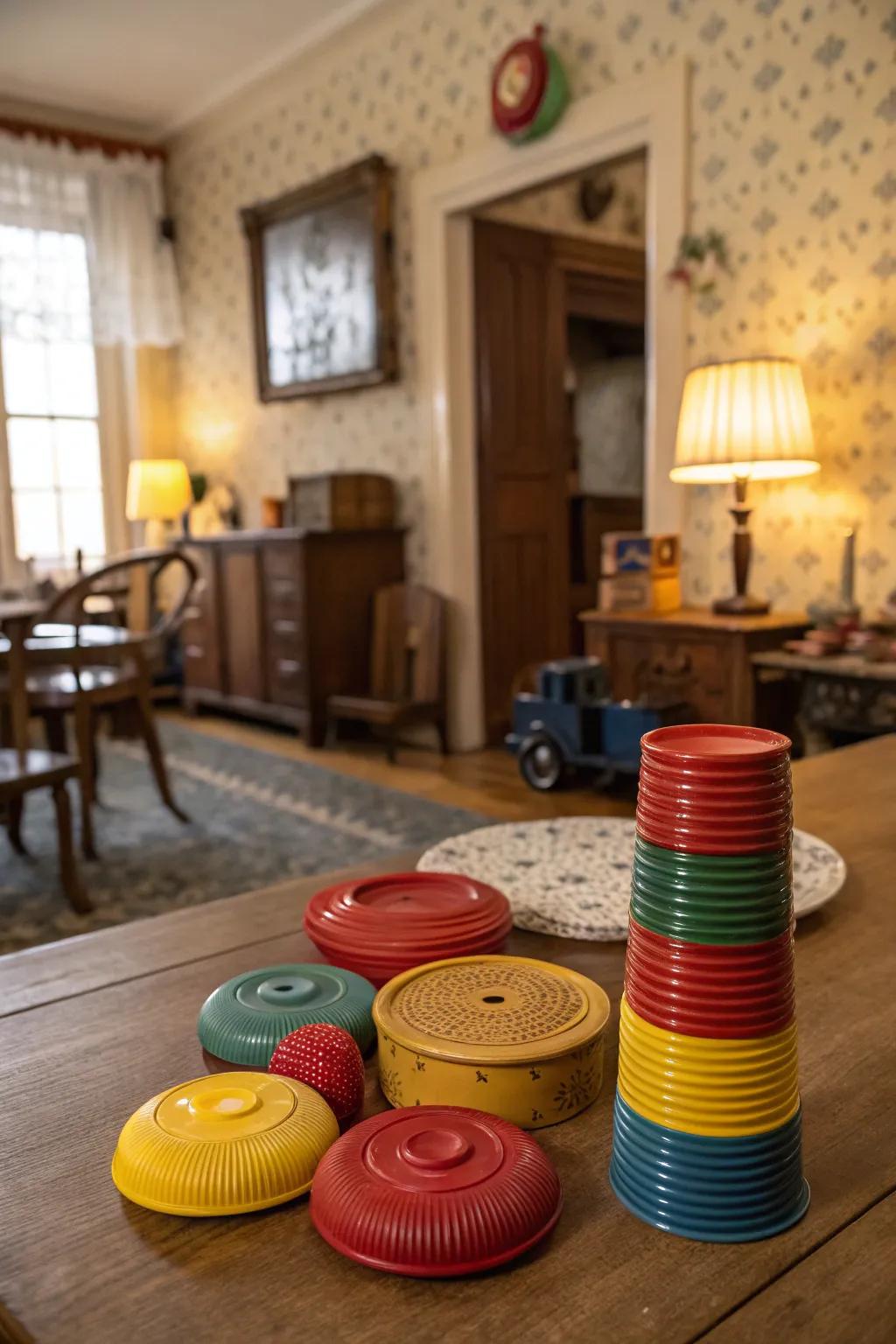 Add a playful feel through classic toys from the 1940s.