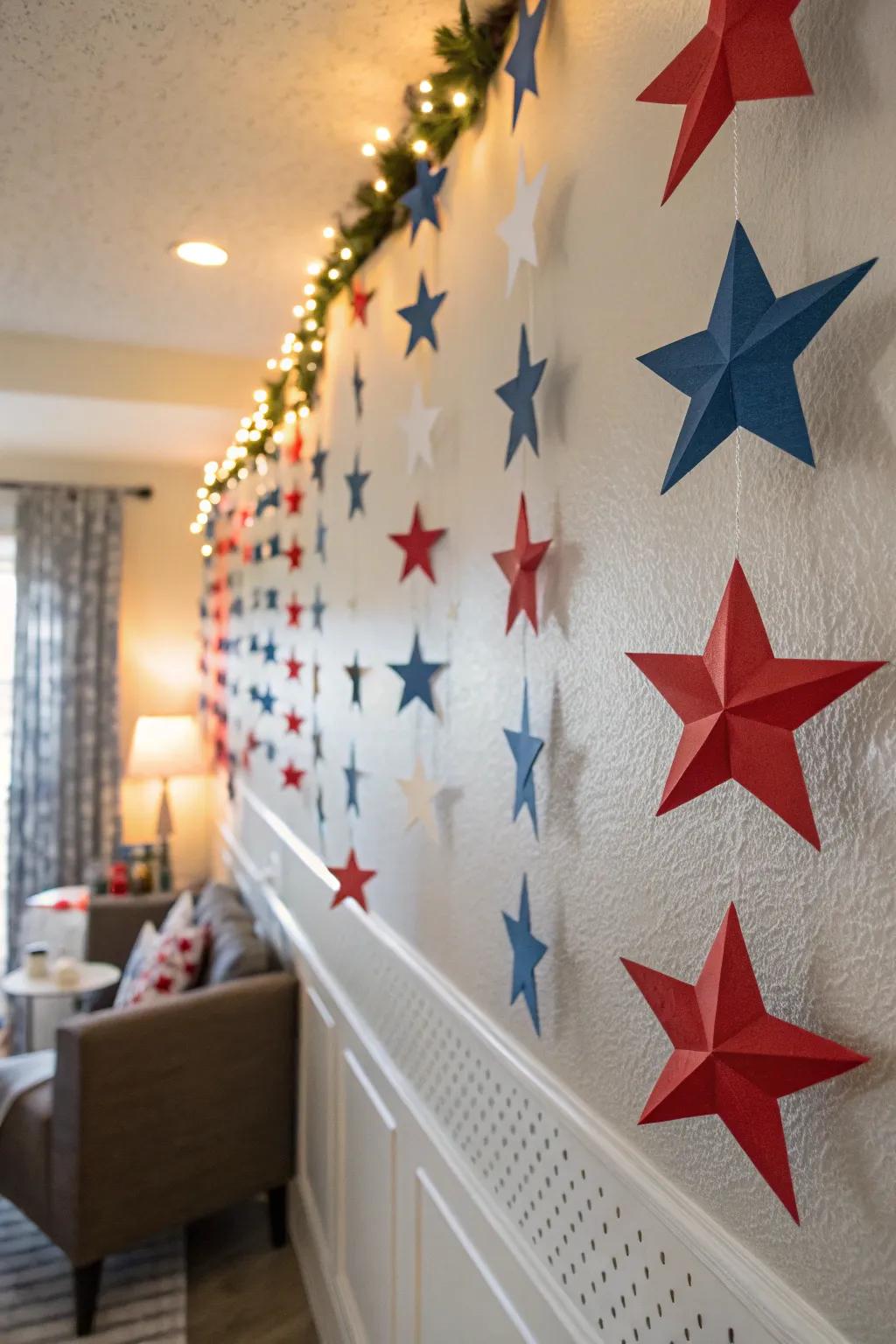 A DIY star festoon appends a celebratory impression to any space.