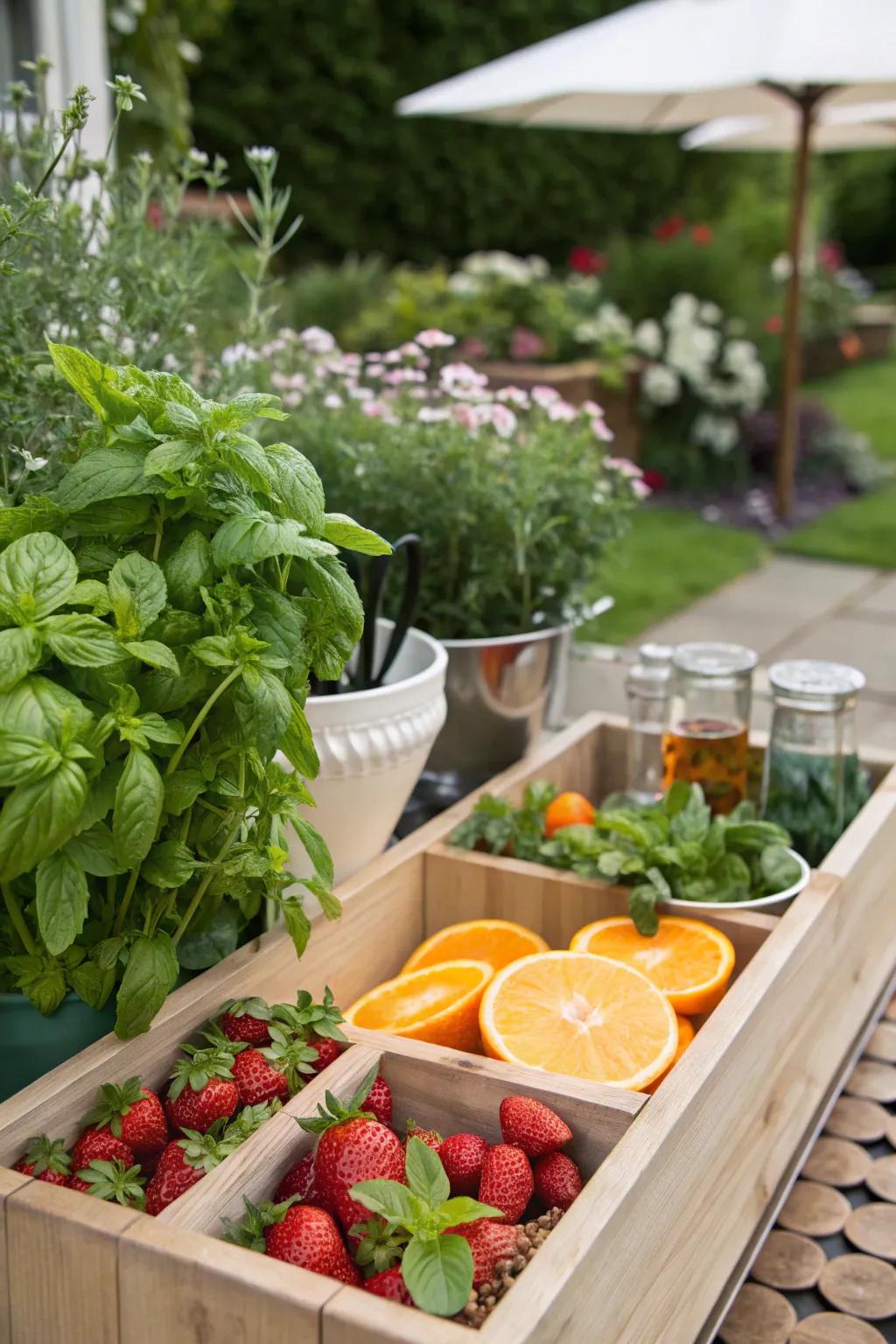 Attendees relish crafting beverages at a DIY garden cocktail station.