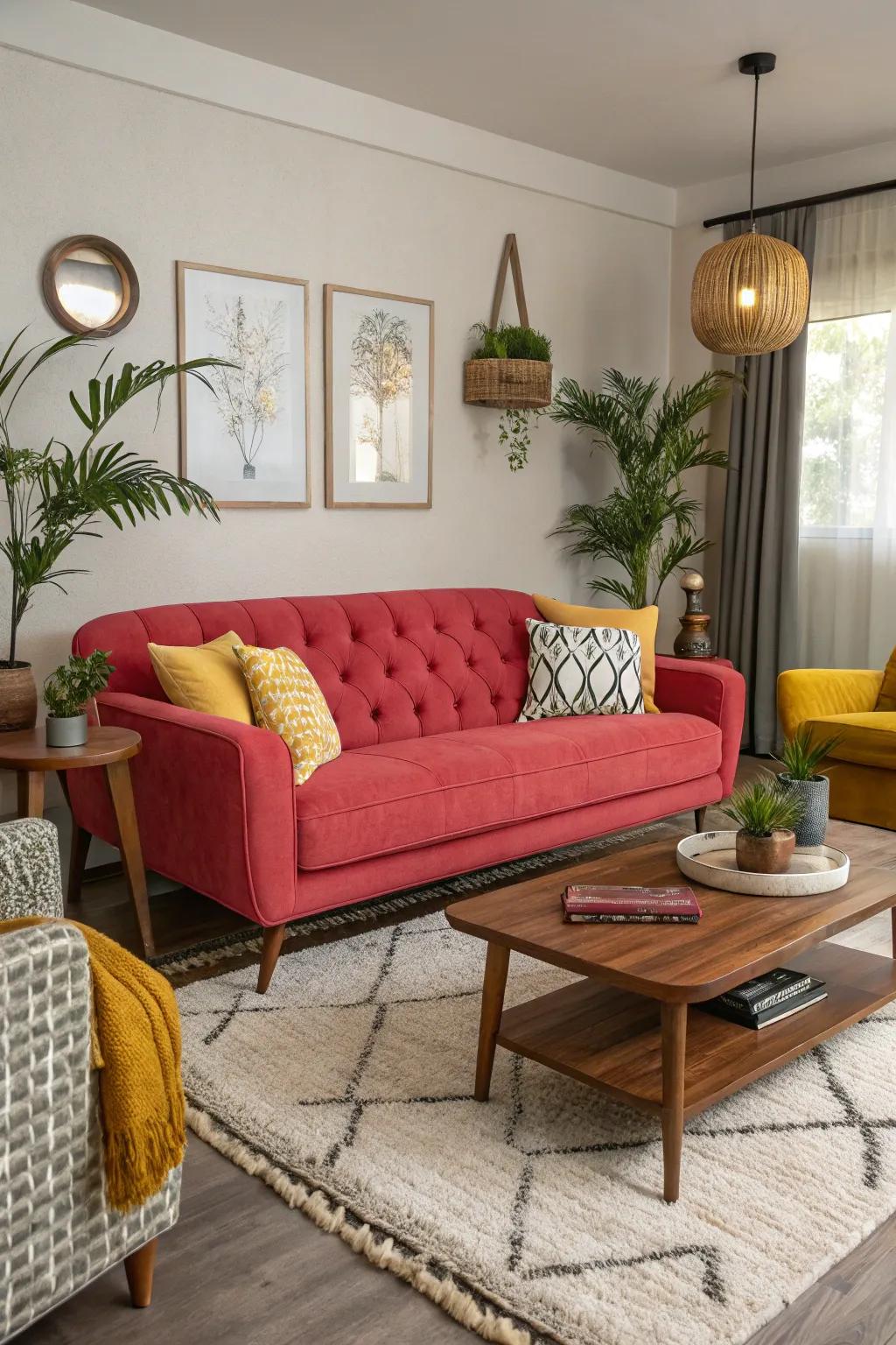 A living space defined using a striking seating choice.