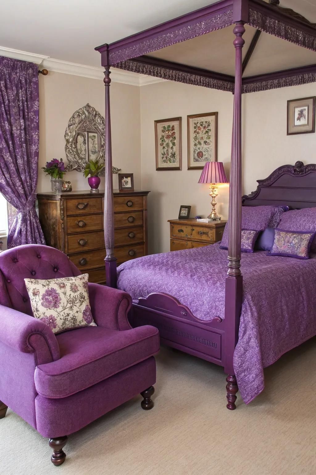 Add timeless elegance with amethyst upholstery.