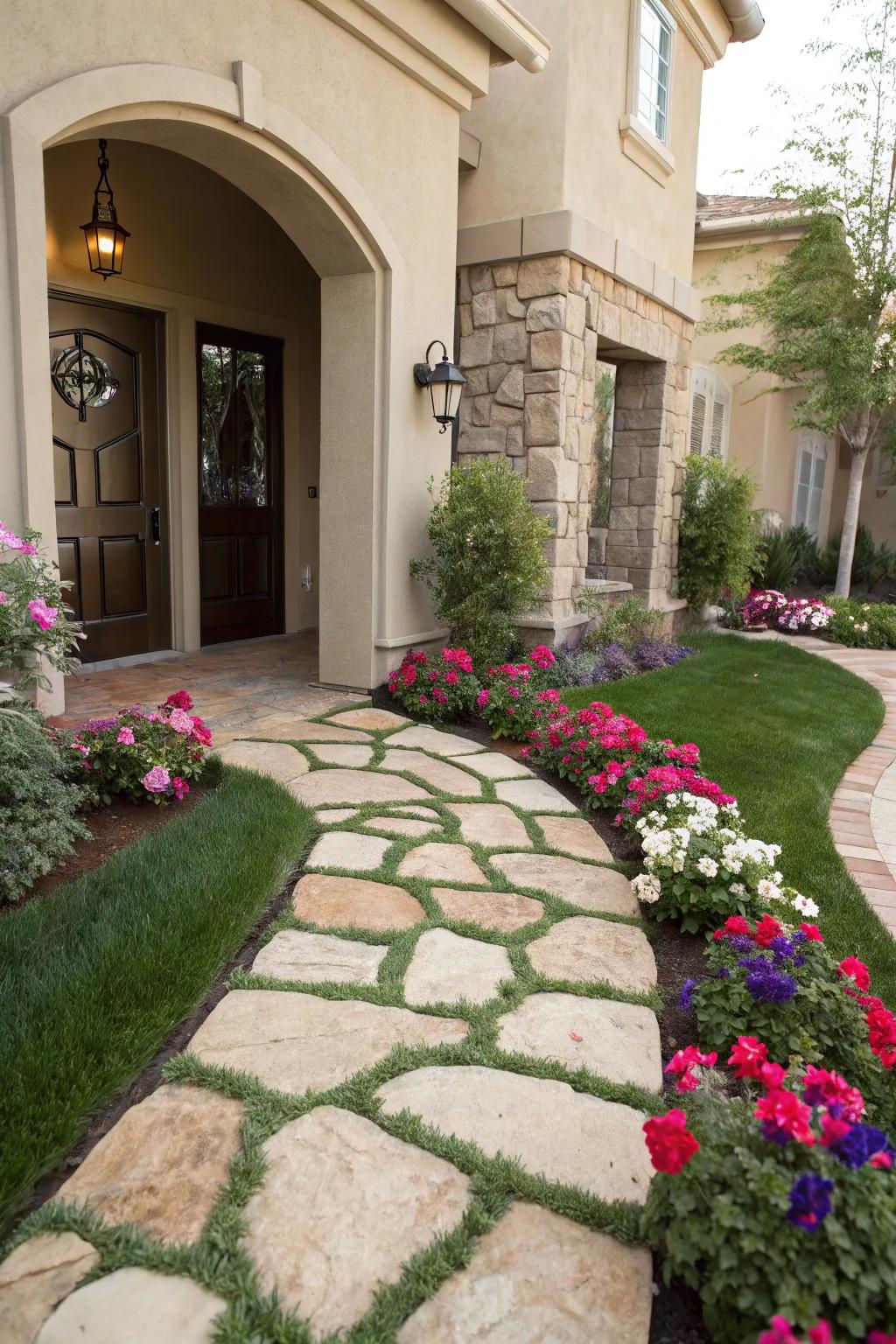 A stylish entrance using rich synthetic turf.