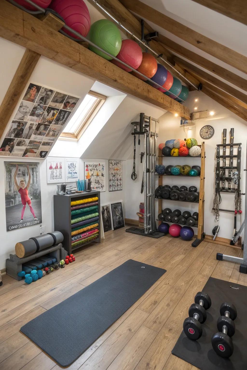 Maintain fitness and wellness with your attic gym.